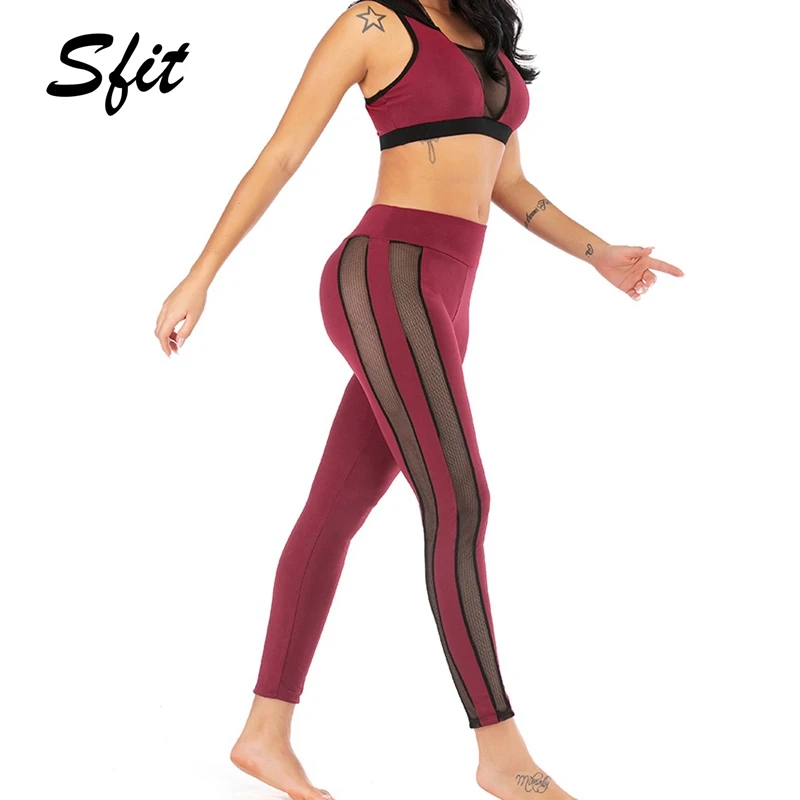 Sfit Женский сетчатый комплект для бега фитнеса талии йоги спортивная одежда