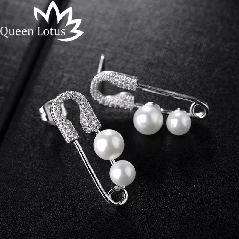 Женские серьги гвоздики с жемчугом цвет белое золото| |