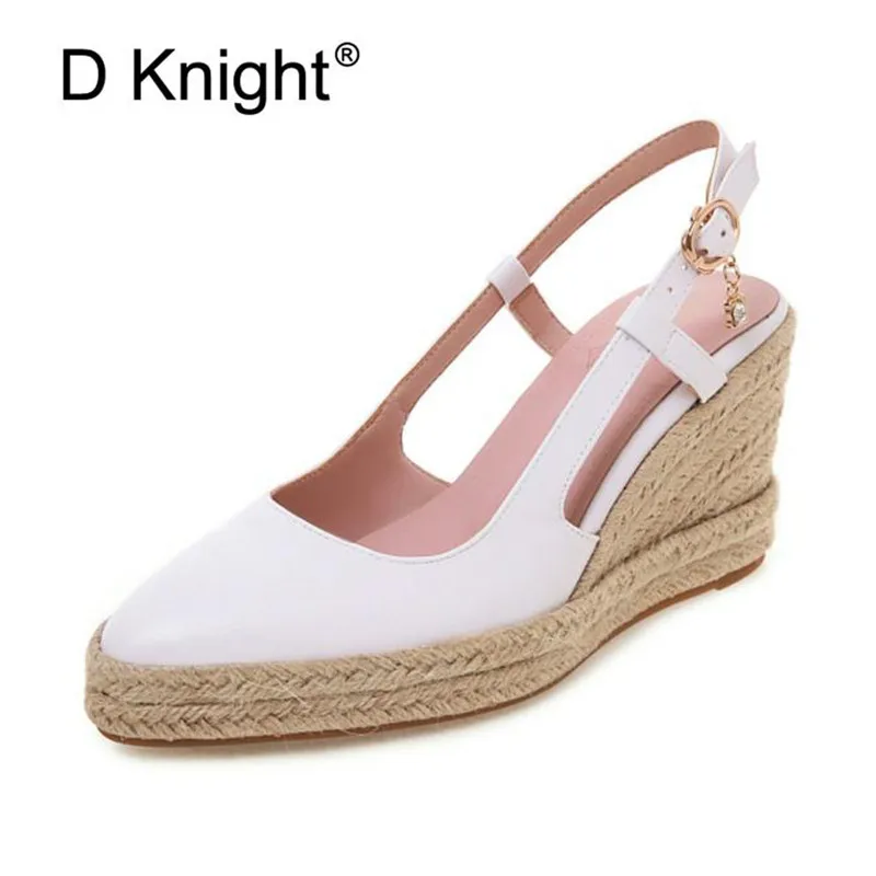

Summer Gladiator Sandals Women High Heels Wedges Espadrille Shoes Ladies Buckle Strap Platform Pumps Big Size 32-44 White Shoes