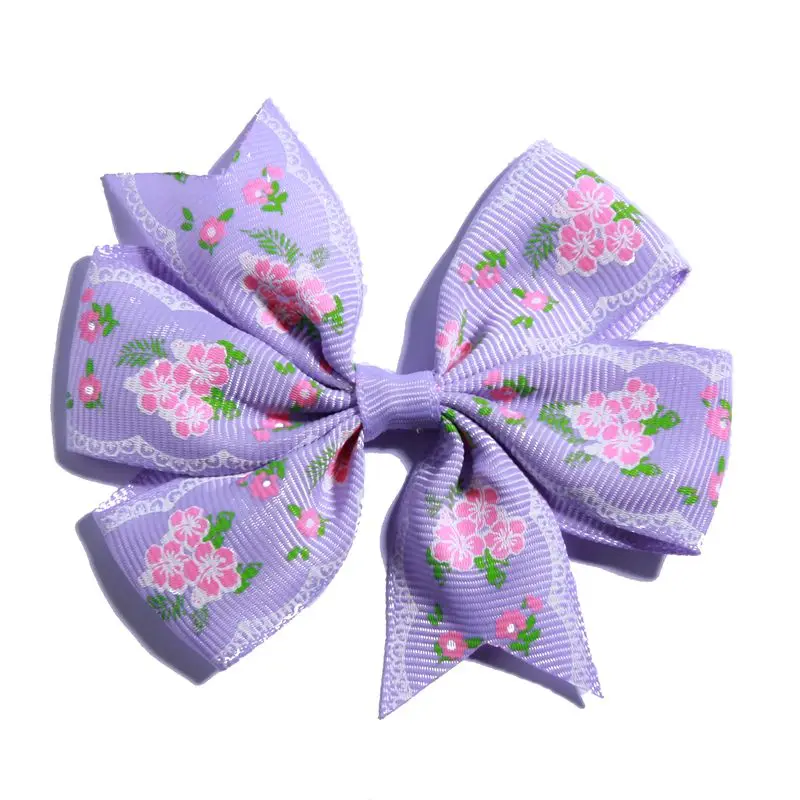 Lavender 50 шт. 3." Лидер продаж бутик волосы бант с цветком для девочек Grosgrain ленты hairbow с зажимами Шпилька для девочек аксессуары для волос - Цвет: Lavender
