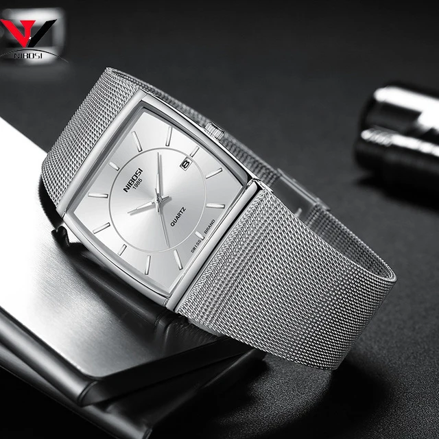 Часы наручные NIBOSI Мужские кварцевые квадратные водонепроницаемые повседневные