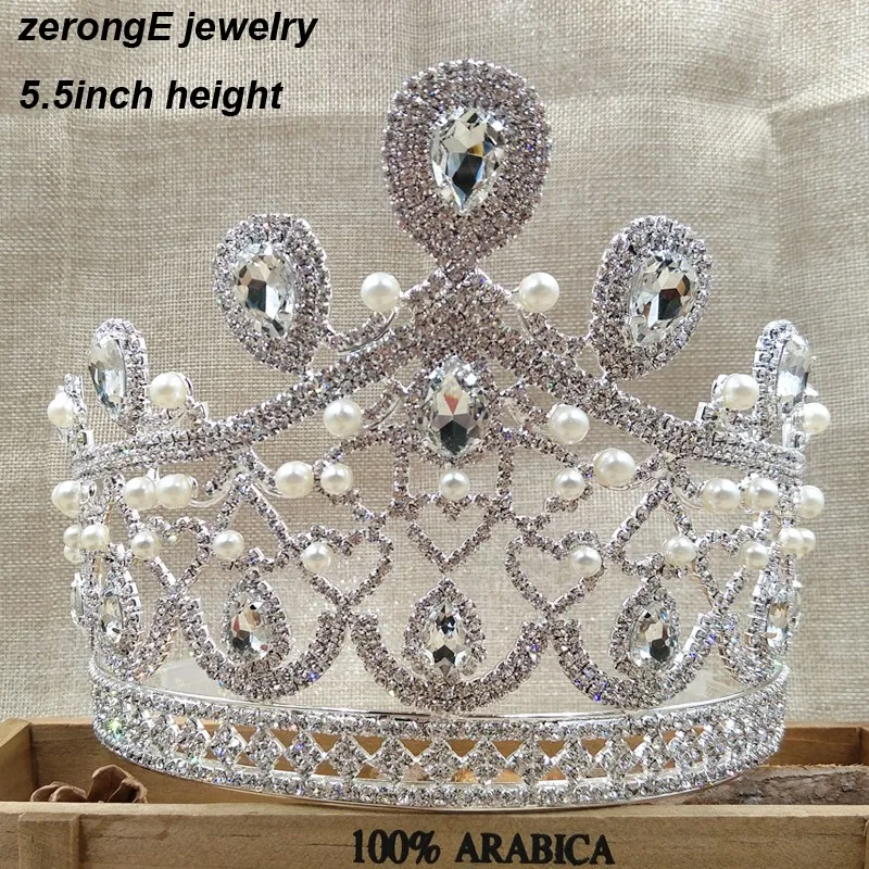 ZerongE ювелирные изделия великолепные высокие pageant блестящие стразы корона тиара свадебные украшения невесты