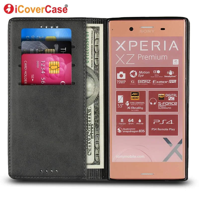 Для Sony Xperia XZ Премиум чехол кожаный бумажник для телефона Магнитный Premium G8141 G8142 с