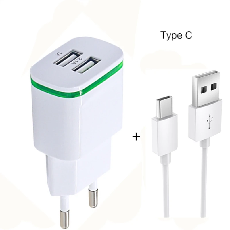 cable and adapter Светодиодный светильник для мобильного телефона ЕС 2.1a USB зарядное устройство Тип c USB для Xiaomi Mi A1 8 6X MI8 A2 Asus ZenFone 3, ZenFone 3 Deluxe, 3 Ultra - Тип штекера: cable and adapter