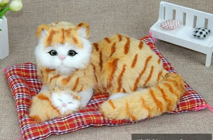 Имитация желтого кота miaow полиэтилен и мех около 24x18 см мама ребенок кошки с