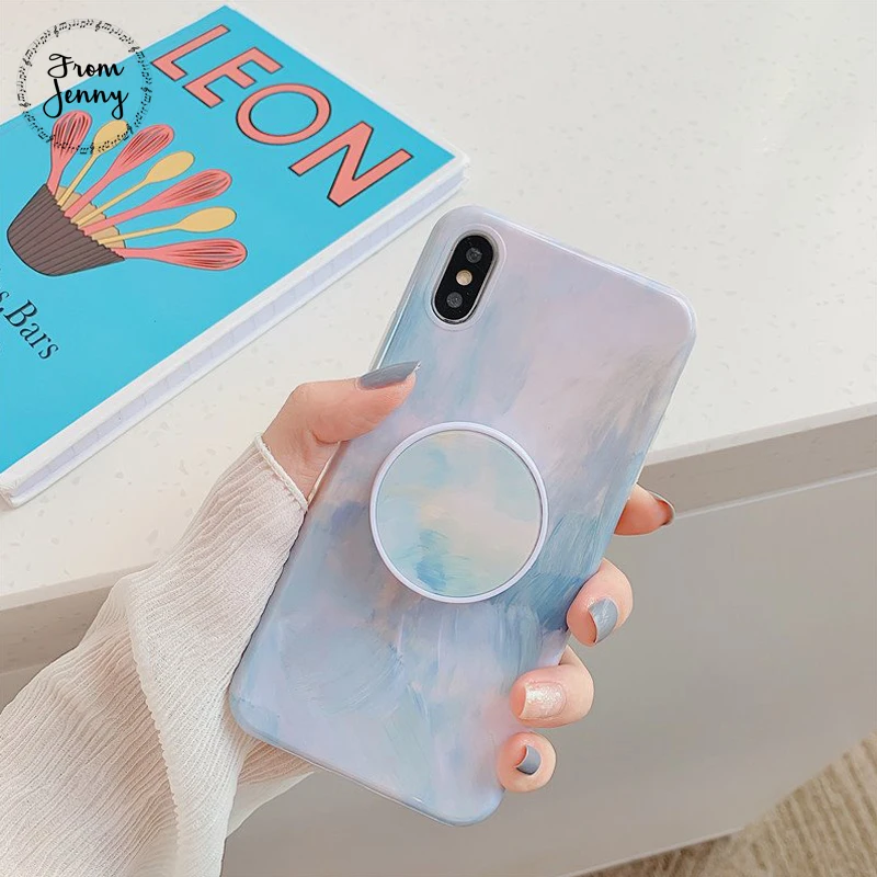 От Jenny складной кронштейн Акварель для iPhone x xr xs max 6 6s 7 8 Plus Простая защита телефона