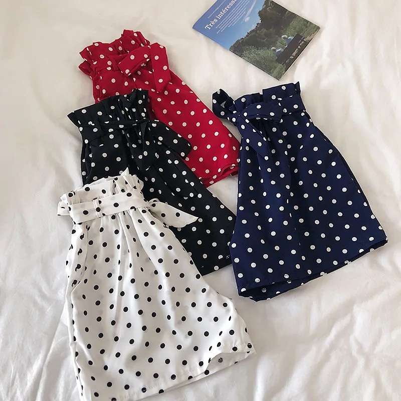 Женские шорты в горошек Летние повседневные шифоновые Свободные эластичные с