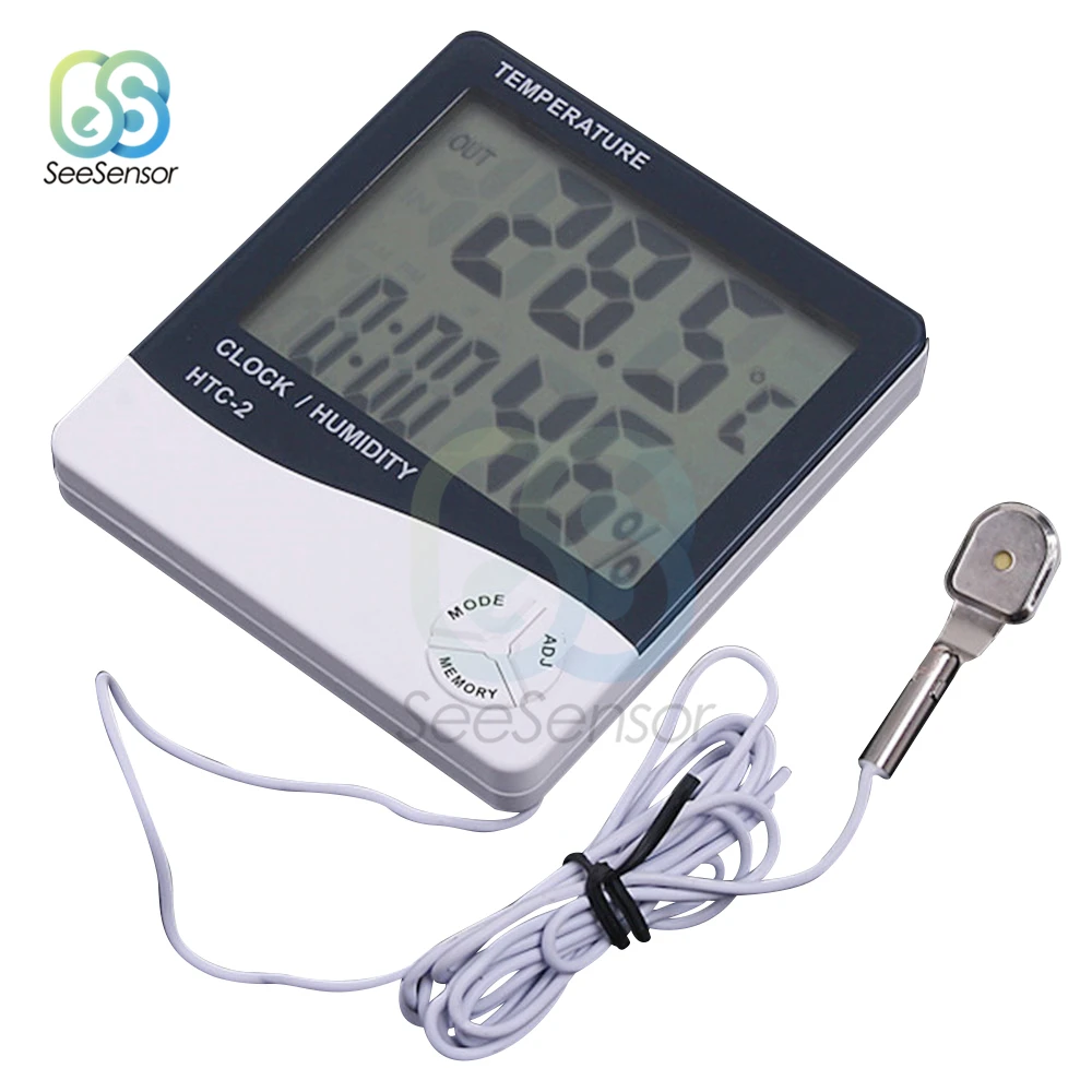 htc 2 digital lcd thermometer hygrometer electronic temperature humidity meter weather station indoor outdoor clock free global shipping