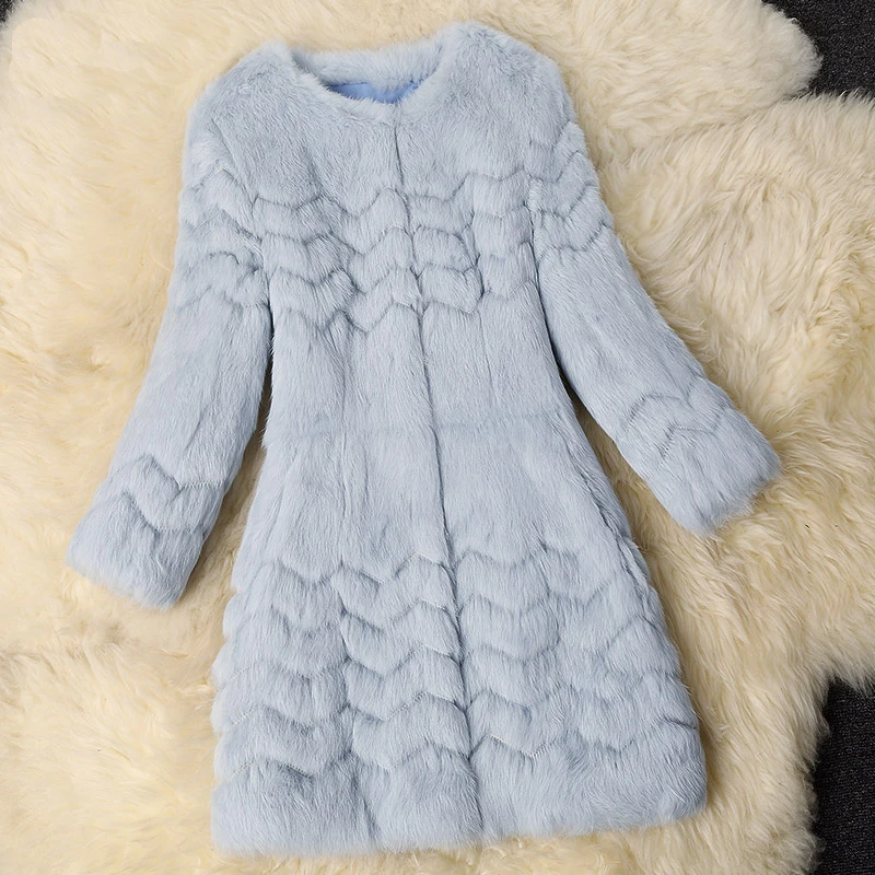 Новое модное женское пальто с вышивкой и волнистым кроличьим мехом длинное