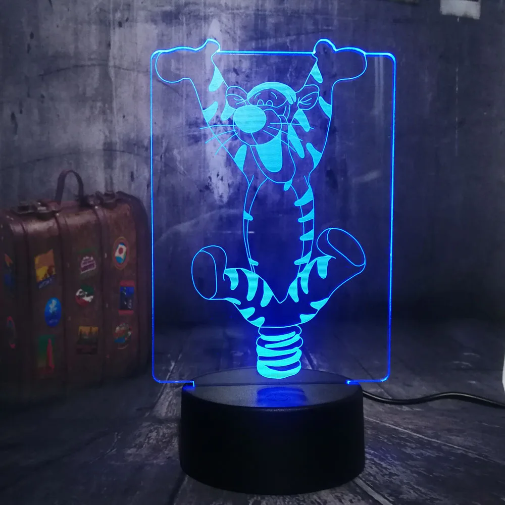 Новый Детский милый прыжка с принтом из мультиков тигр 3D LED RGB светодиодный Ночной