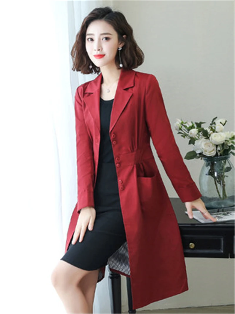 Женский однобортный Тренч облегающее длинное пальто верхняя одежда весна-осень