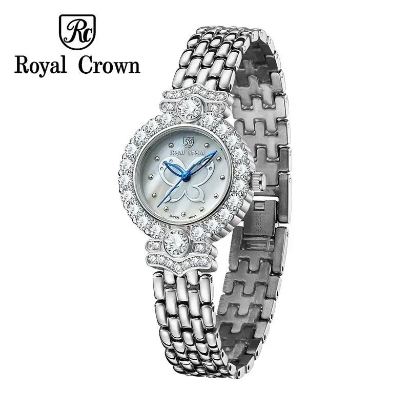 Женские наручные часы Royal Crown японский кварцевый браслет с бабочкой роскошные