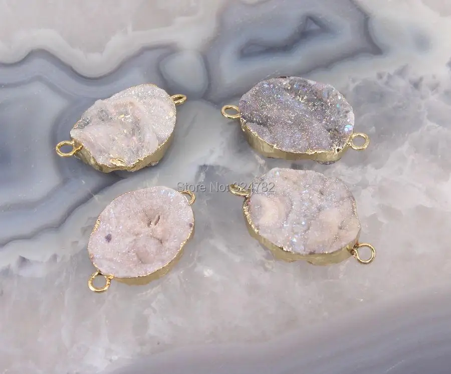 5pcs Natural Quartz Stone Connector Beads Oval Drusy Crystal Gem stone For Jewelry Making | Украшения и аксессуары