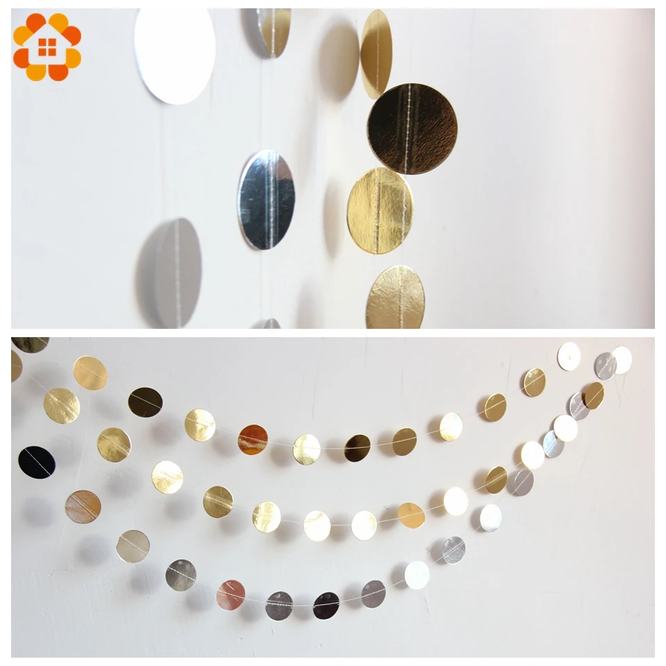 2 шт. м Золотая и серебряная круглой формы подвесная бумага гирлянда Цветочная