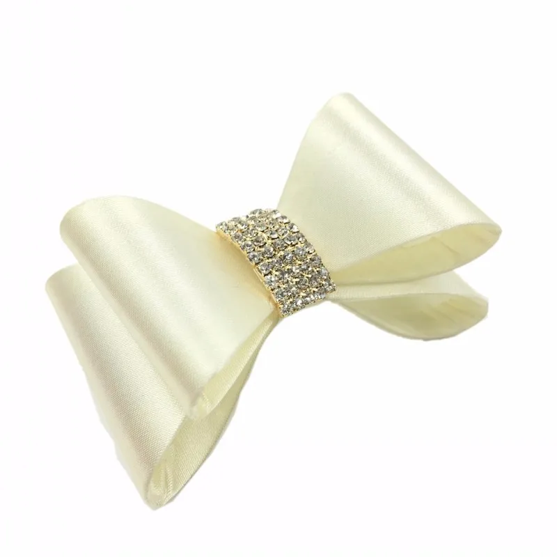 

120pcs/lot 3.2" 8colors Newborn Luxe Flower Bows With Rhinestone Button Handmade Hard Satin Bow For Baby Girls Hair Accessories