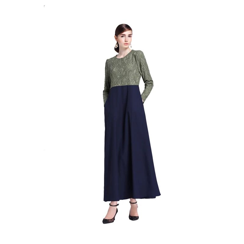Army green Новая Arabia abaya мусульманская женская одежда платье модное комбинированное кружевное длинное платье турецкое исламское платье vestidos longos Дубай - Цвет: Army green