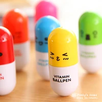 6pcslot korea stationery smiling face pill shape ballpoint pen cute cartoon favor retractable ball pen