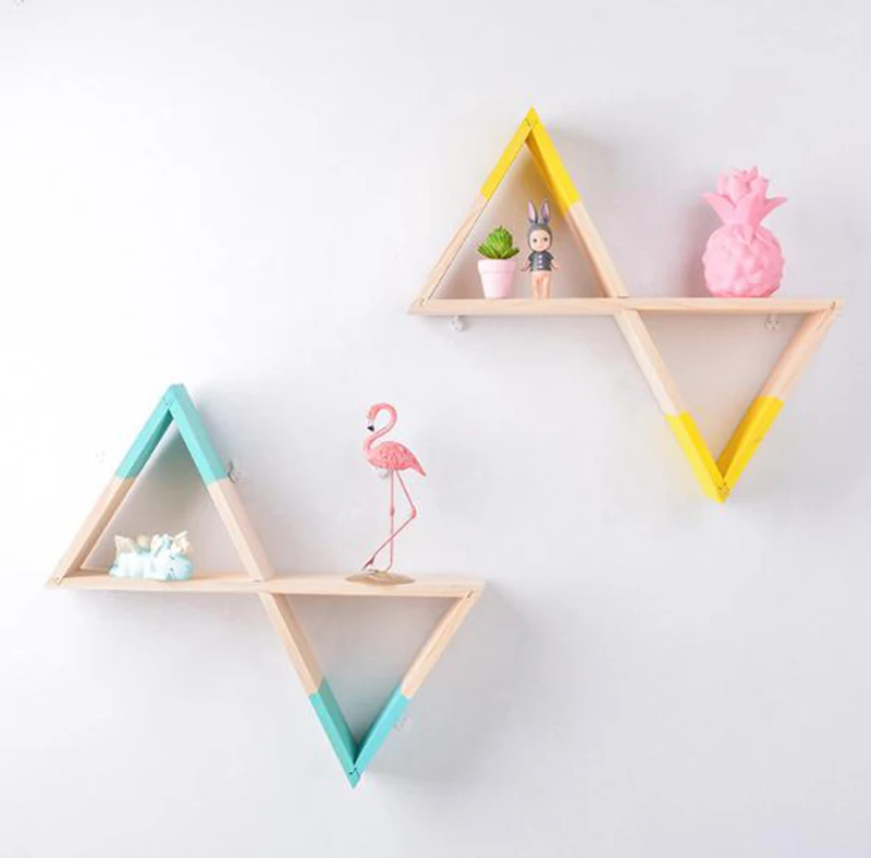 Wooden Triangular Funnel Wall Decorative Shelf Storage rack Hanging decorations For Nursery Kids baby child Room Home Decor 1PC
