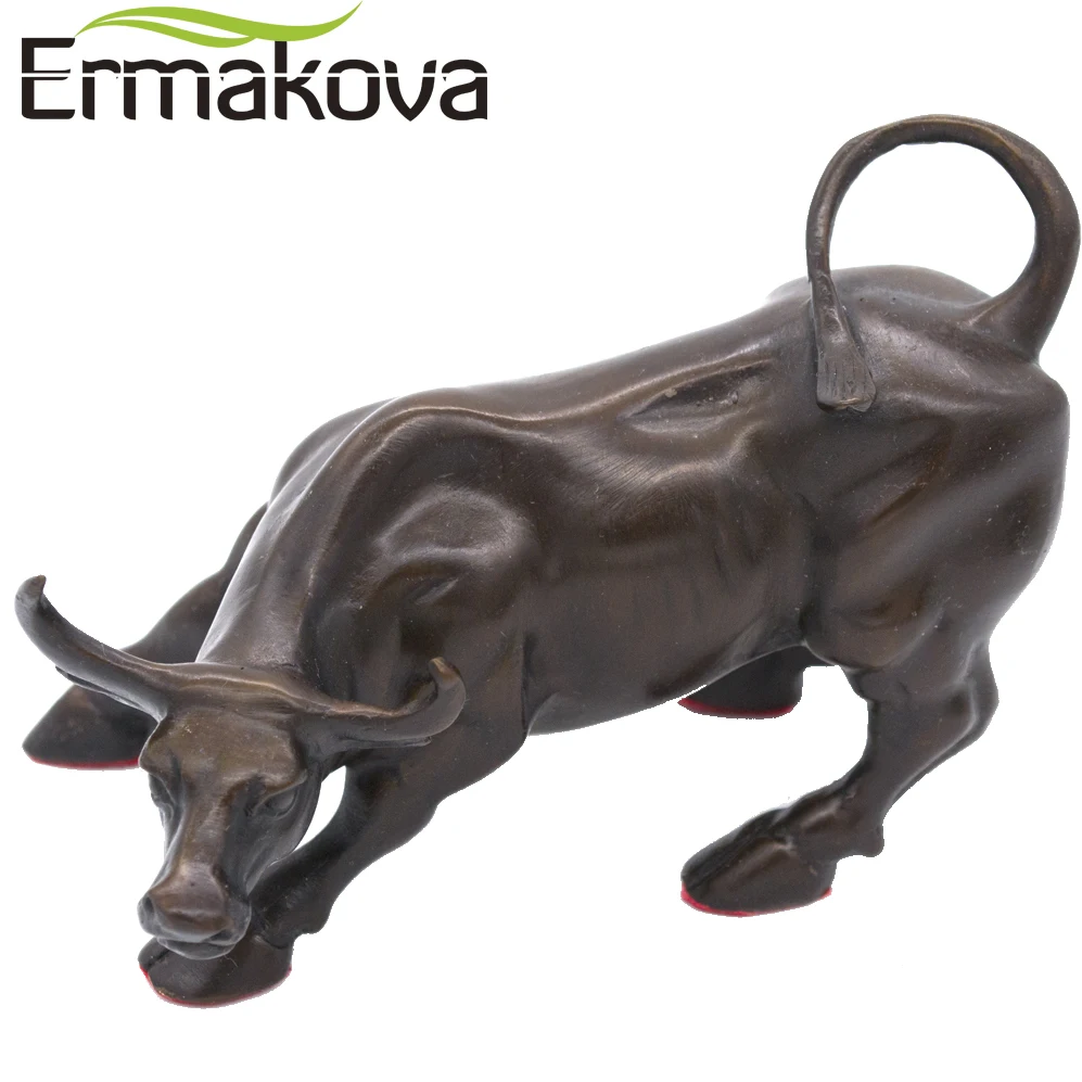 Ермакова 11,5 см(4,") Латунная настенная фигурка быка, быка, зарядка, фондовый рынок, статуя быка, Скульптура Фэн-шуй, Декор для дома и офиса