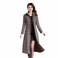 new large size winter coat women wool slim womens long coat thicken lattice woolen coats high quality elegant women coats 2086