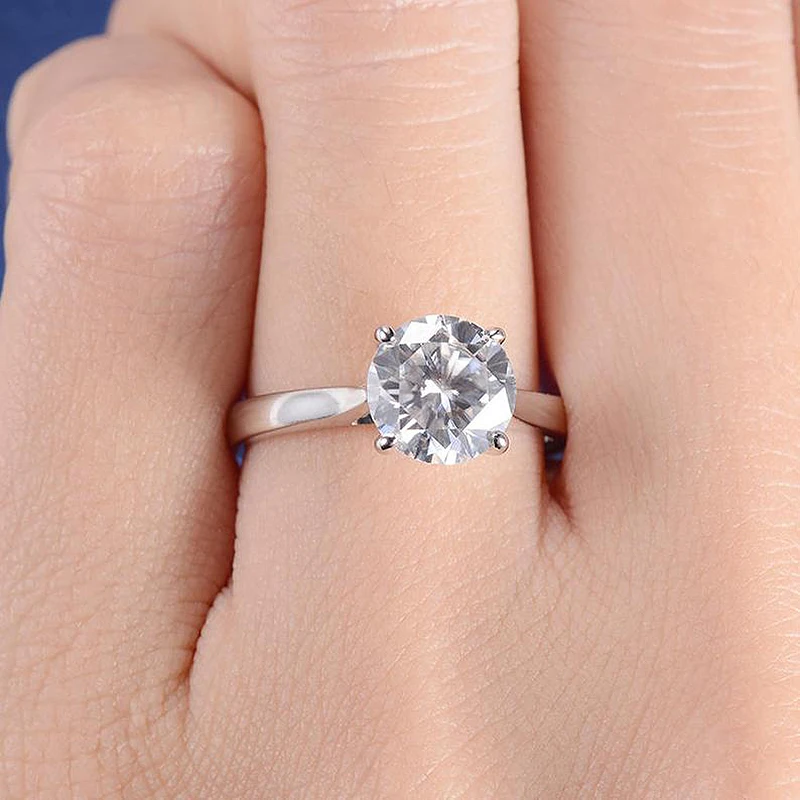 

Solid 18K White Gold Au750 1ct Moissanite Round Cut DF Color Lab Grown Diamond Solarite Wedding Engagement Ring For Women