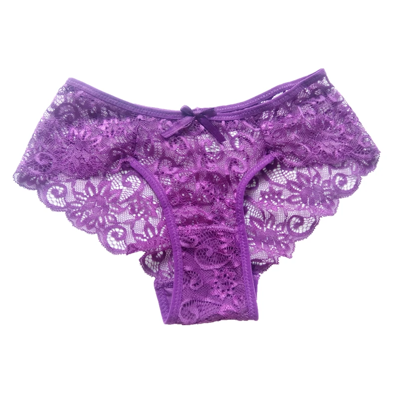 Purple Середины талии для женщин модные полный кружевное Прозрачное нижнее белье плюс размеры трусики для S-XL мягкие - Цвет: Purple