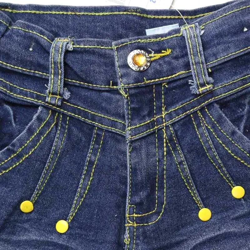 Детские джинсовые шаровары блестящие желтые брюки с вышивкой танцевальные на 3