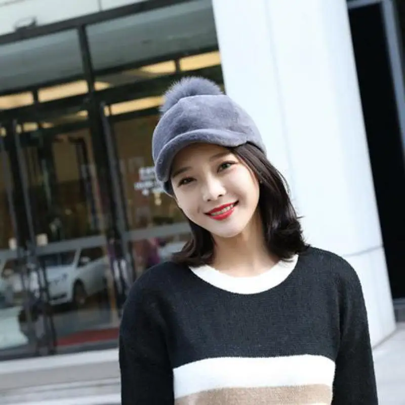 

Autumn And Winter New Fur Female Wild Fox Fur Ball Cap Sheep Shearing Knight Thickening Warm Hat