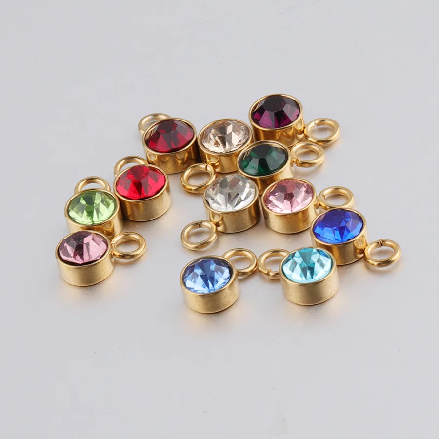

New Golden 12 Colors Crystal Birthday stone charms accessories fit necklace keychain diy bracelets charms for jewelry making