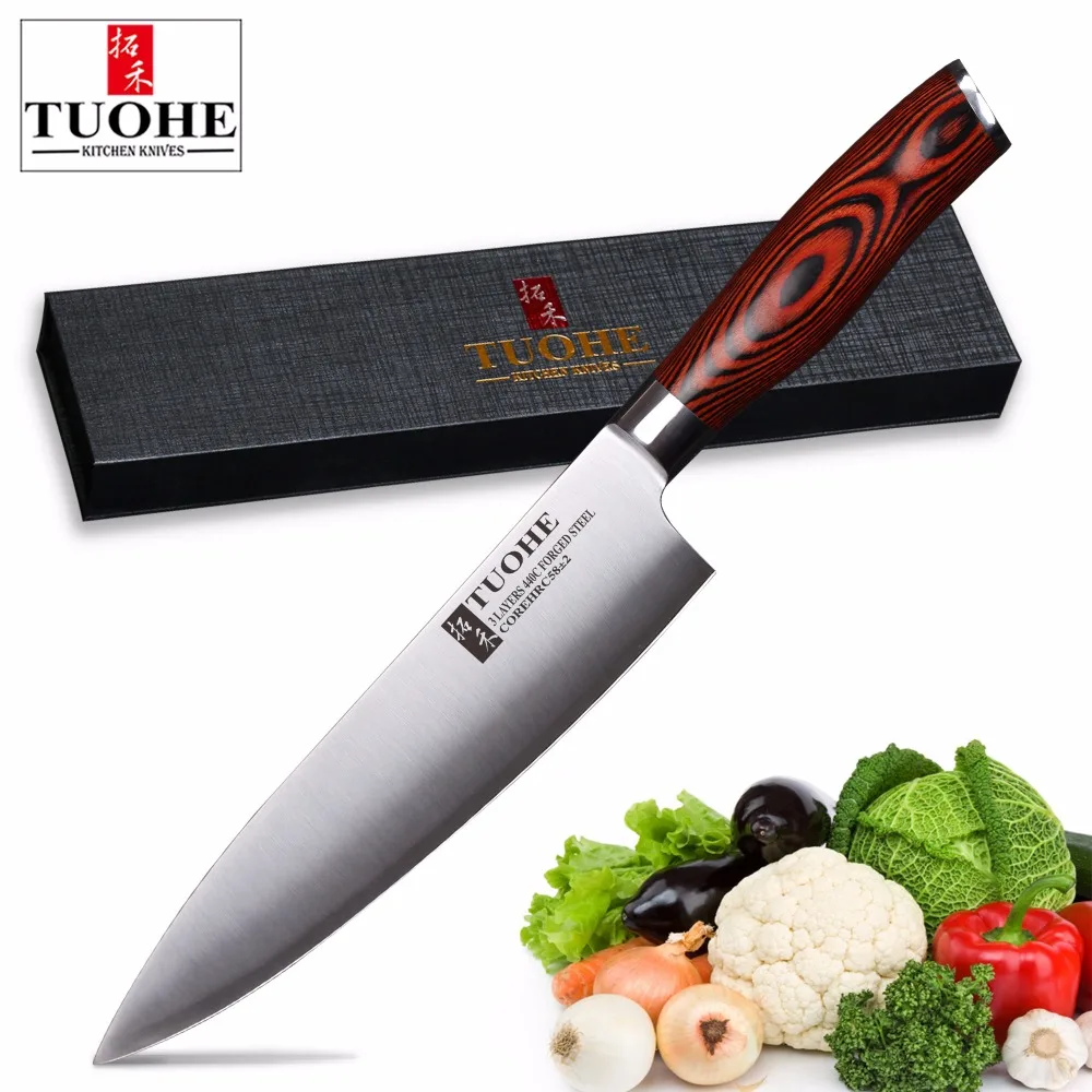 TUOHE 8 &quotПрофессиональный кухонный нож очень острый 3 слоя 440C Нержавеющая сталь