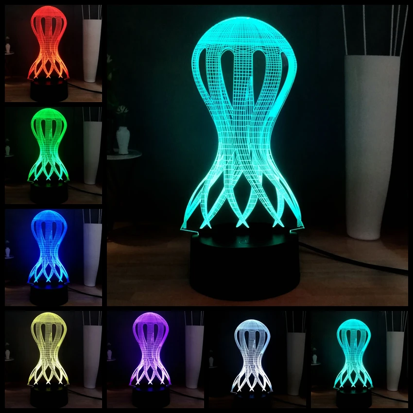 Забавный акриловый 3D геометрический Devilfish форма RGB Иллюзия светодиодный DEC