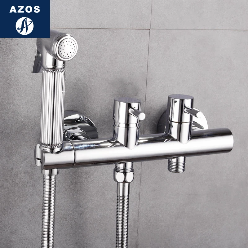 Azos биде кран под давлением разбрызгиватель головы латунь хром переключатель