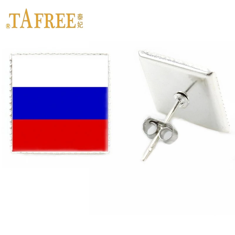 Женские квадратные серьги гвоздики TAFREE с флагом России и Китая ювелирные изделия