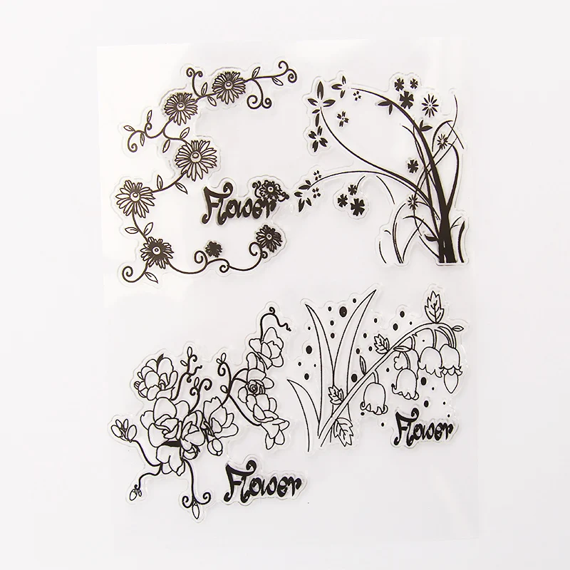 Винтажный прозрачный силиконовый штамп с цветами и растениями для скрапбукинга