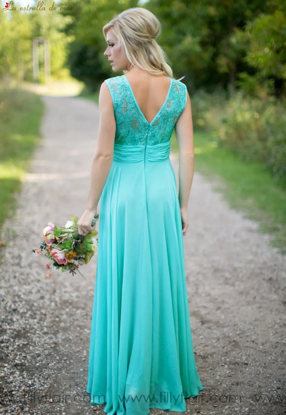 Vestido madrinha 2021 Новое шифоновое платье с кружевами на спине трапециевидной формы