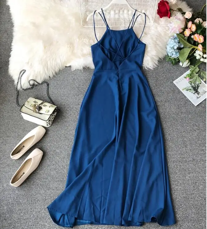Women's summer cross belt backless dress female sexy sleeveless beach vacation chic TB573 | Женская одежда