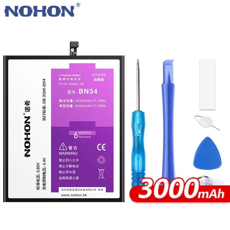 Nohon Аккумулятор для Xiaomi Redmi Pro 4 4A 5A 5 Plus BN40 BN30 BM4A BN34 BN44 высокое Ёмкость запачасти