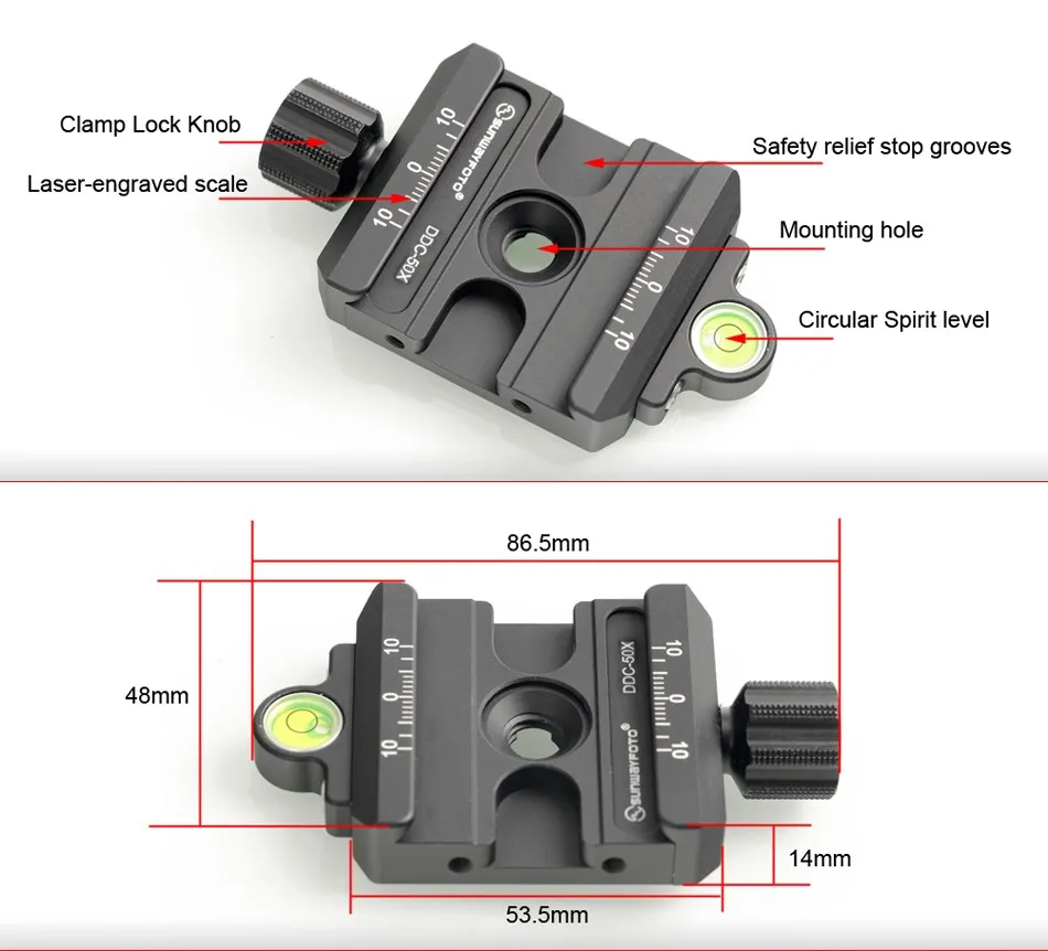 SUNWAYFOTO DDC-50X головка штатива быстросъемный зажим для DSLR 48 мм Трипод быстросъемная пластина шариковая головка рычаг зажим винтовое отверстие 3/8