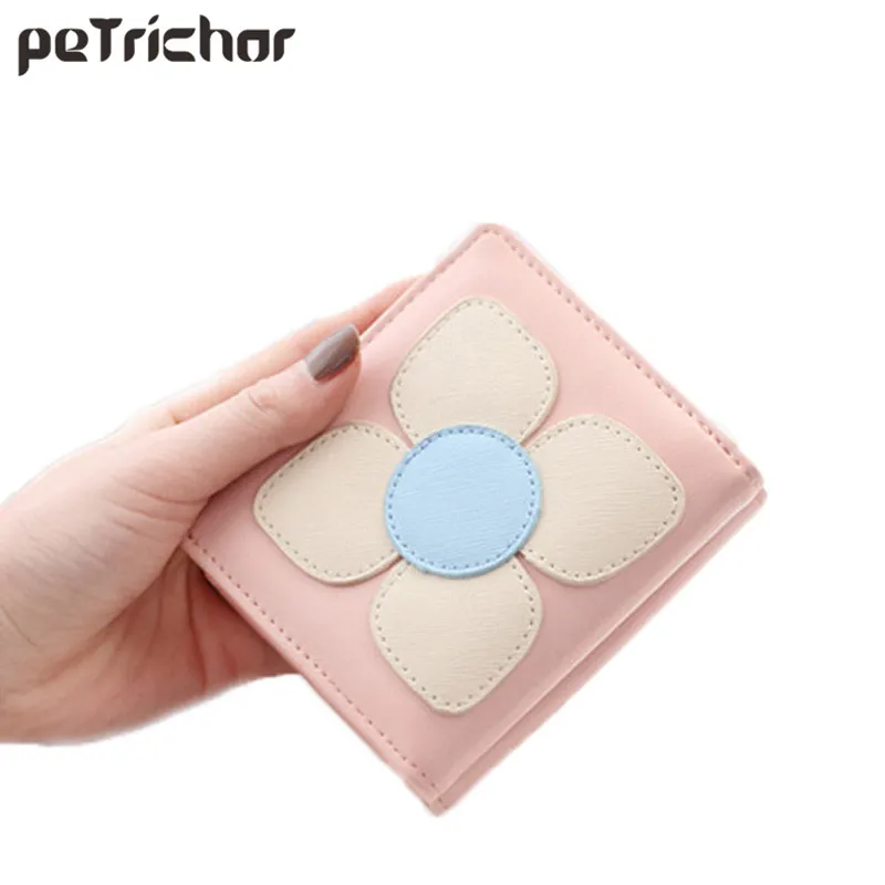 

Korean Style Ladies Wallets Leather Short Purses Women FLoral Fresh Girls Coin Pocket Female Purse Mini Wallet Photo Holder