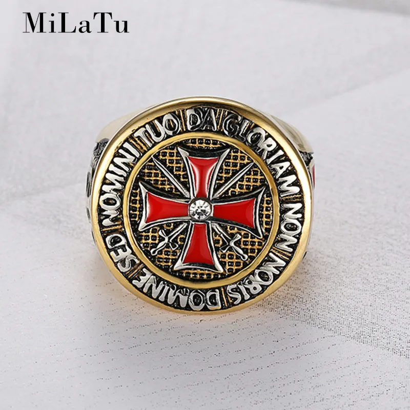 Milatu Ретро гладить кольцо тамплиеров Нержавеющая сталь Для мужчин красной эмалью