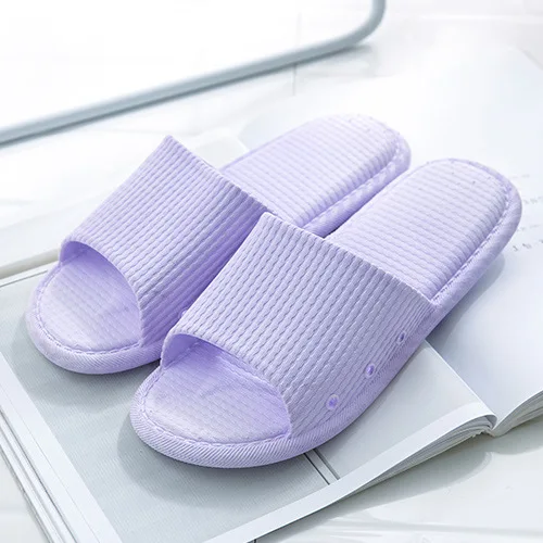 purple Домашние тапочки унисекс; Новинка года; летние туфли на плоской подошве; женские домашние шлепанцы для ванной; нескользящие однотонные женские шлепанцы без задника - Цвет: purple