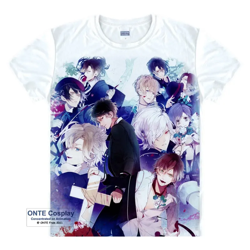 Аниме DIABOLIK LOVERS Cosplay Komori Yui футболки с короткими рукавами принтом Sakamaki Kanato Fancy Tees