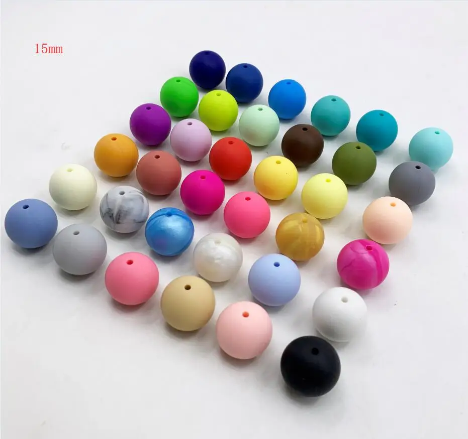 Size 15MM 200 шт., для пищевых продуктов круглые силиконовые бусы 12 мм, 10 мм, 15 мм, 20 мм Прорезыватели для зубов DIY Детские Ожерелье силикон Прорезыватель для зубов - Цвет: Size 15MM