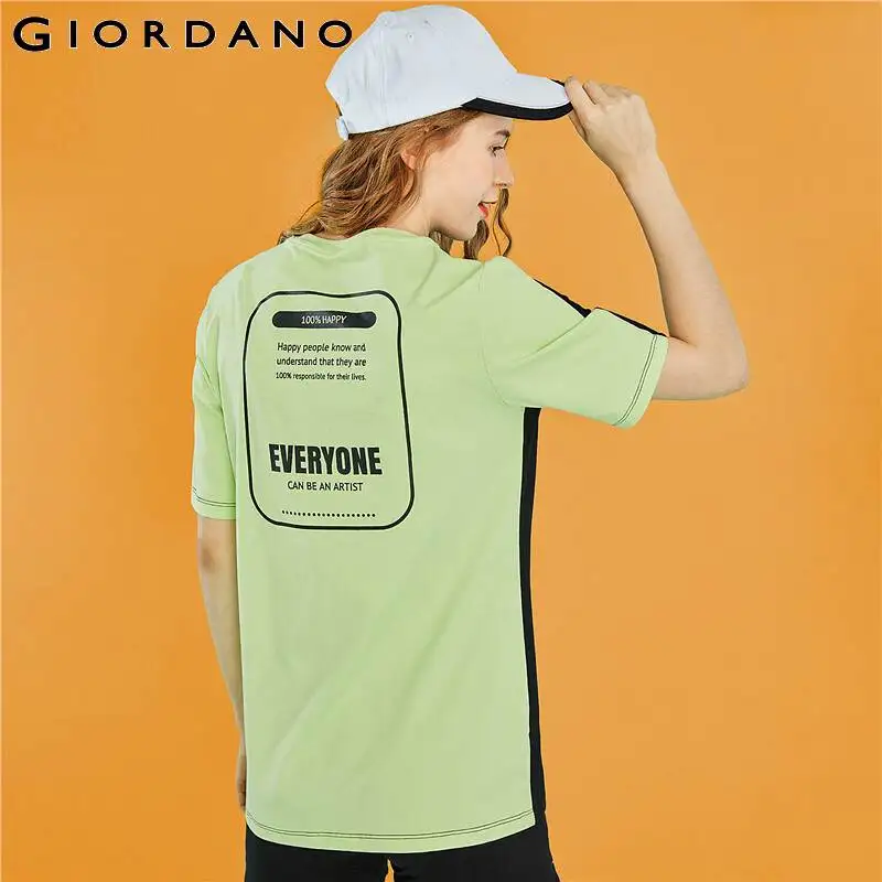 Женская футболка Giordano из хлопка с коротким рукавом флуоресцентная зеленая