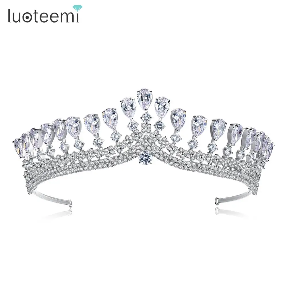 

LUOTEEMI Bride Wedding Hairband Tiara Crown for Women Queen Princess High Quality Clear Cubic Zircon Luxury Fashion Jewelry