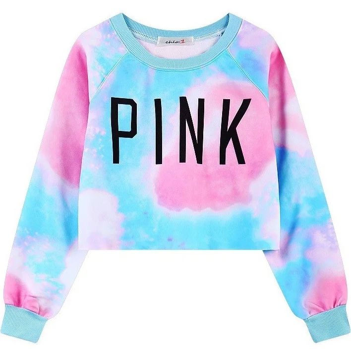 2017 Hot Sexy Crop Top Women Hoodies PINK Letters Printed Dazzle Colour Female Cotton Short Hoodie Girls Thin Casual Sweatshirts | Женская
