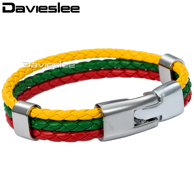 Кожаный браслет Davieslee цвета флага, болгарийский мужской и женский браслет ручной работы " 20 см DLB277