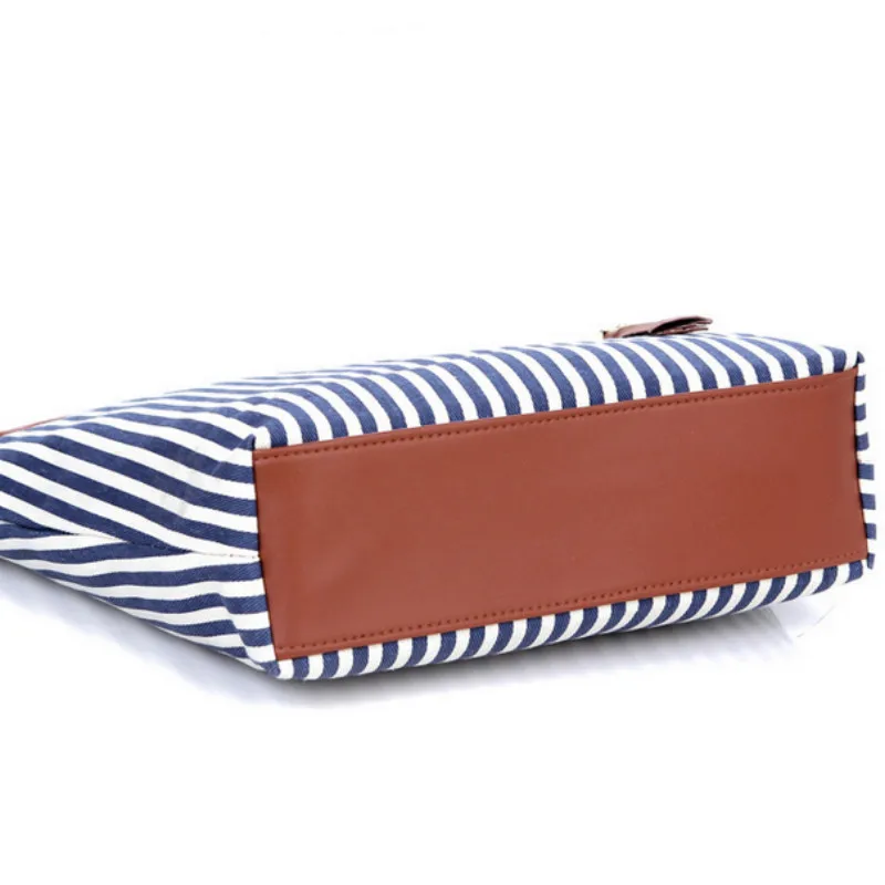 Полосатый Повседневное Сумка тоут Для женщин Холст сумки из натуральной кожи на