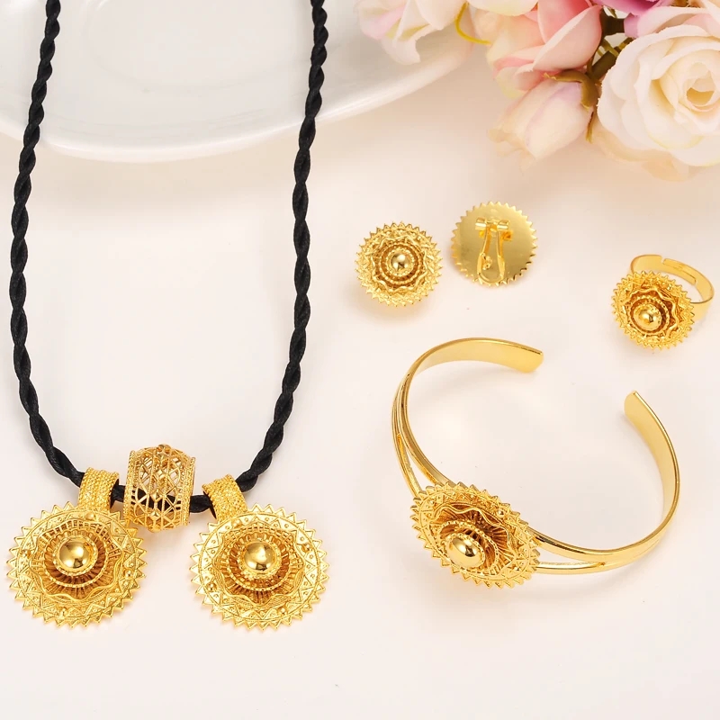 

NEW Ethiopian Nation Jewelry set Necklace/Earrings/Bangle/Ring Set Gold Habesha Jewelry sets,Africa Wedding bridal jewelry sets