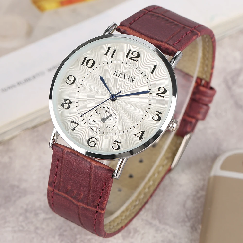 KEVIN Red/Black/White Leather Strap Lady Watches Casual Modern Light Women Wrist Arabic Numerals Dial Female Clock Gift | Наручные часы